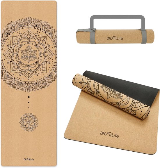 DH FitLife Kurken Yogamat - Mandala Harmony - 183 x 61 cm - 6 mm - Met Draagriem
