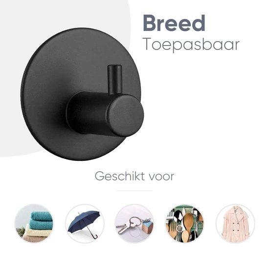 Trendfield Haakjes Zelfklevend - Handdoekhaakjes - 4 Ronde Zelfklevende Haken - Ophanghaken - Wandhaak - Plakhaakjes Handdoek - Handdoekhouder - Ophanghaakjes - Zwart