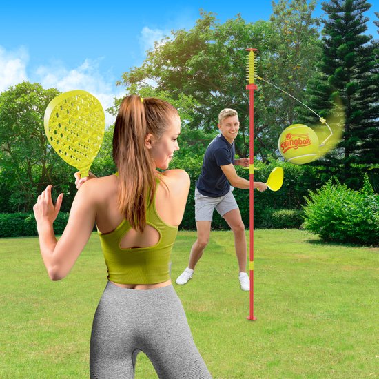 Swingball Classic - Tennispaal met All Surface Basis - Met Rackethouder & Grondspies - Rood/Geel