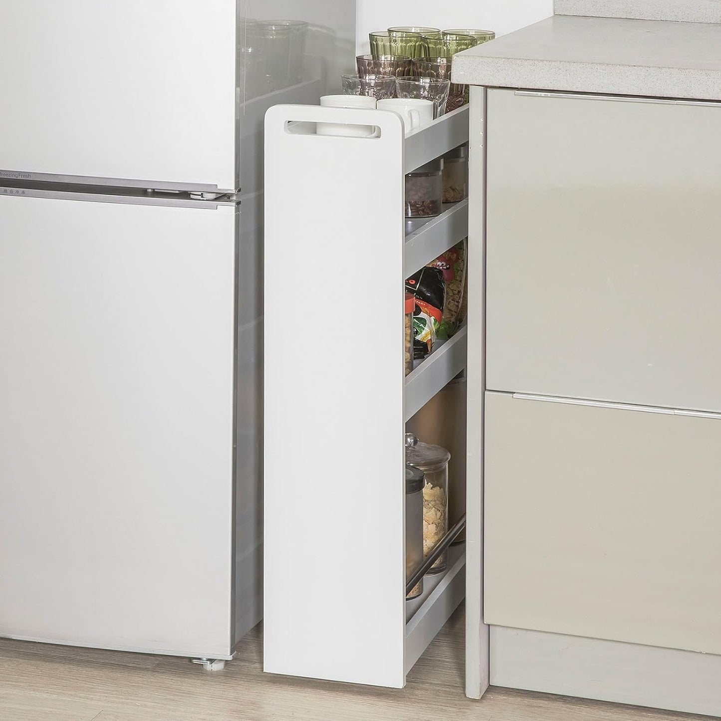 SoBuy Keukenrek 4-Laags op wielen - Max. 20 kg - 60 x 19 x 81 cm - Wit