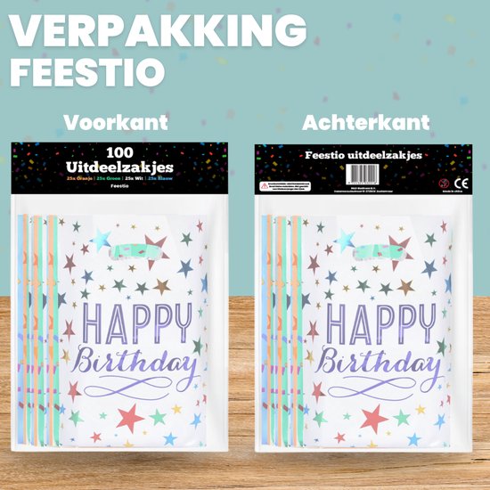Feestio Uitdeelzakjes 100 Stuks - 17 x 25 cm - Snoepzakjes - Traktatie Zakjes Kinderfeestje - Cadeauzakjes Cadeautasjes - Verjaardag