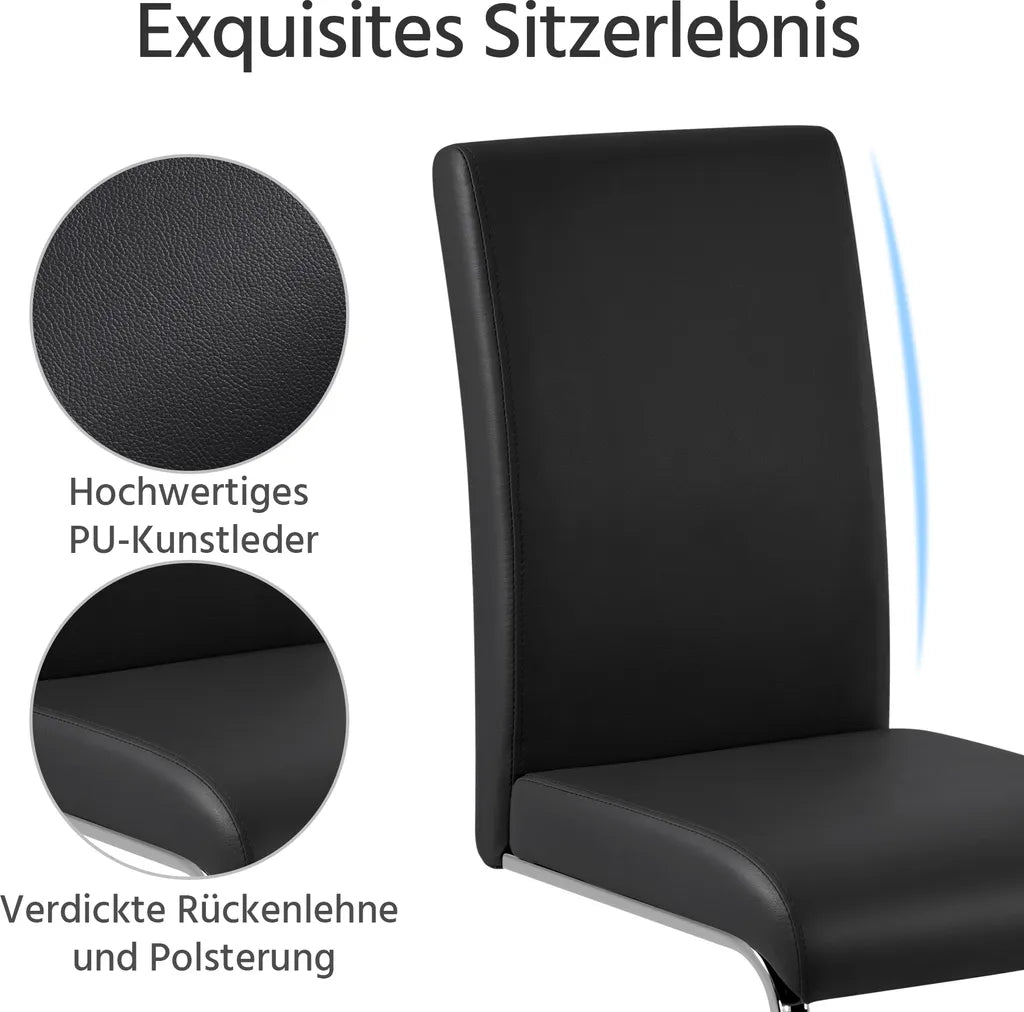 Yaheetech Eetkamerstoelen Set van 2 Zwart – Kunstleer en Metalen Frame – 41,5 x 55 x 103 cm