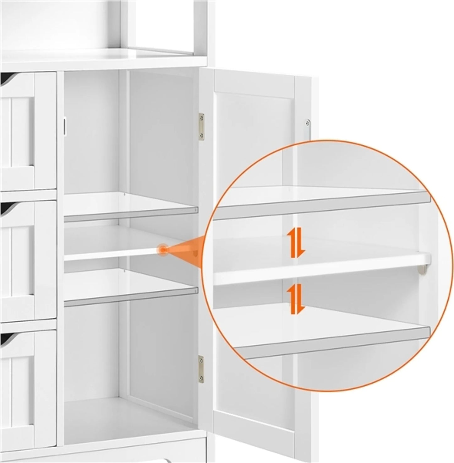 Yaheetech Badkamerkast Wit – Voorzien Van 3 Lades En Kastje Met Verstelbare Plank En Open Opbergvak – Voor Woonkamer En Slaapkamer – Wit Mdf En Metaal – 55,5 x 29,5 x 86,5 cm