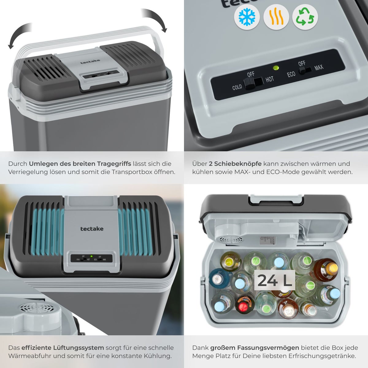tectake Elektrische Koelbox - 24L - Grijs