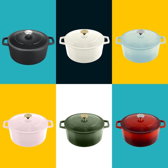 MOA Gietijzeren Braadpan - 5,7L - Voor Alle Warmtebronnen incl. Inductie - Met Deksel - Ø 26cm - Anti-Aanbaklaag - Lichtblauw