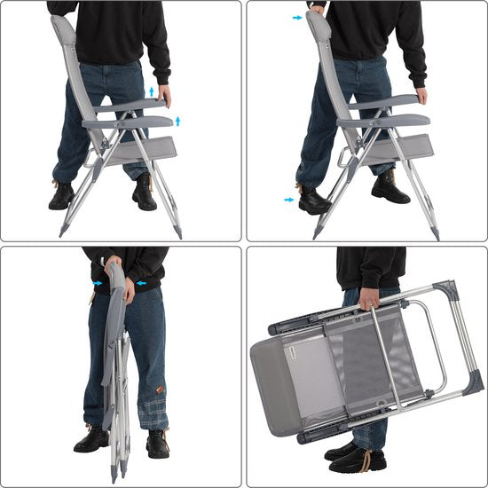 Casaria Tuinstoel Aluminium - 4 Stuks Verstelbaar - Grijs
