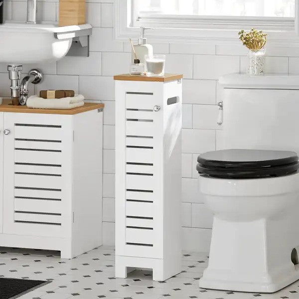 Sobuy - Toiletkast met Papierhouder –Wit - 20x75x18 cm