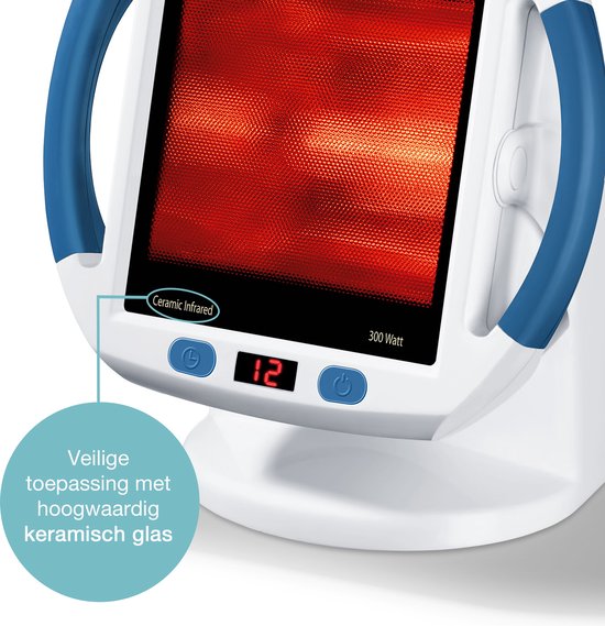 Sanitas SIL 45 Infraroodlamp - XL keramische glasplaat 30 x 40 cm - 300 Watt - Timer - 100% UV-blokkering - Ventilatie - Automatische uitschakeling - Snoer-opbergplek in voet - Medisch gecertificeerd - Incl. veiligheidsbril - 2 Jaar garantie