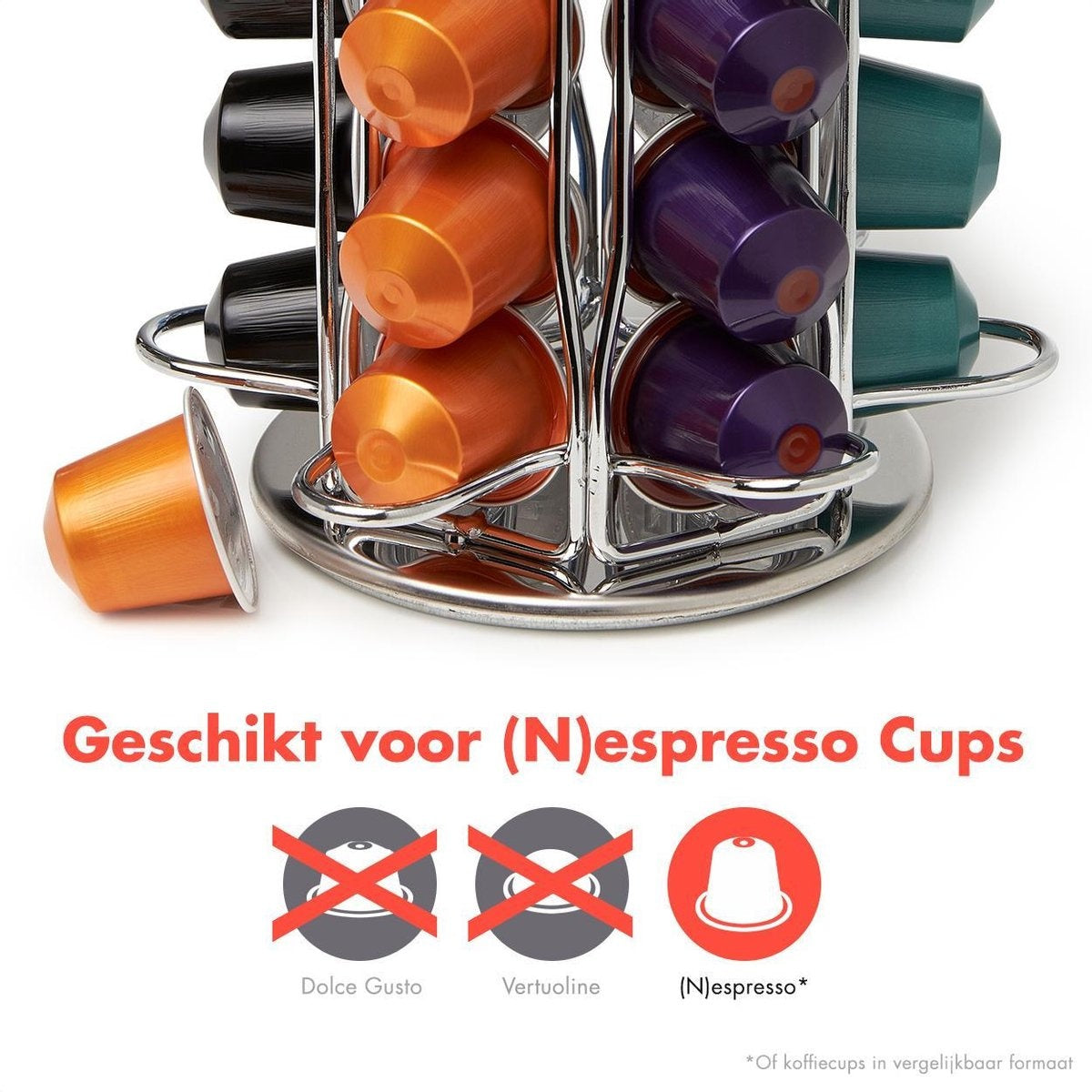 KitchenBrothers Capsulehouder - Koffiecups houder - Geschikt voor Nespresso - 42 Cups - Draaibaar - RVS