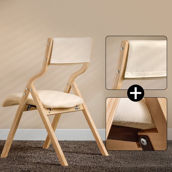 SoBuy Set van 2 Klapstoel, Bureaustoel met Gestoffeerd Zitkussen, Eetkamerstoel, Wit, 49x80x54cm, FST40-Wx2 - voor Eetkamer, Keuken, Woonkamer of Thuiswerkplek