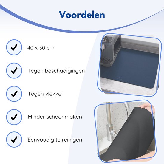 Hilvard - Afdruipmat - Tampermat - Koffiemat - 40 x 30cm - Absorberende Afdruipmat - Navy blauw