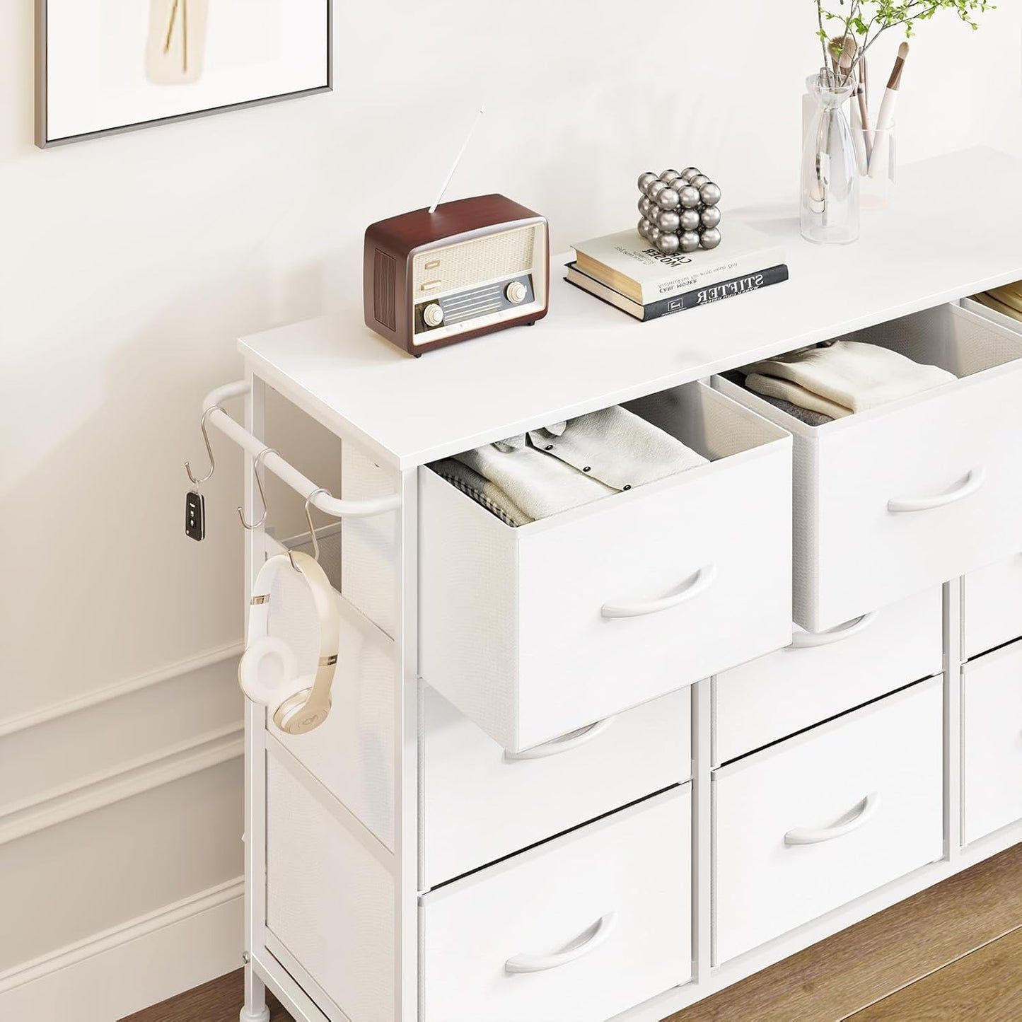 Leader Accessories Ladekast 9 Laden Stoffen Commode voor Hal en Woonkamer - 100x30x65cm - Wit