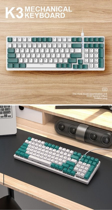 Fuegobird K3 Mechanisch Gaming Toetsenbord - 100keys - Rood Switch - QWERTY - Mechanical RGB Backlight Keyboard - WaterGreen