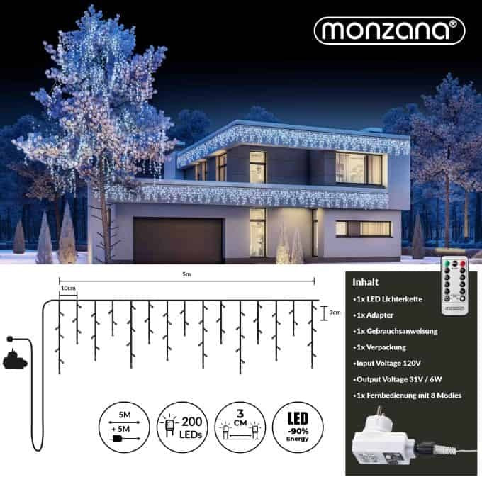 Monzana Regen Lichtketting LED Kerst - Koud Wit - 10 m