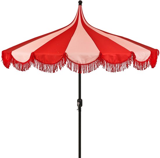 Mica Decorations Kim Gestreepte Parasol met Draagtas - Stokparasol 238 x Ø235 cm - Tuin of Balkonparasol - Polyester, Staal - Rood