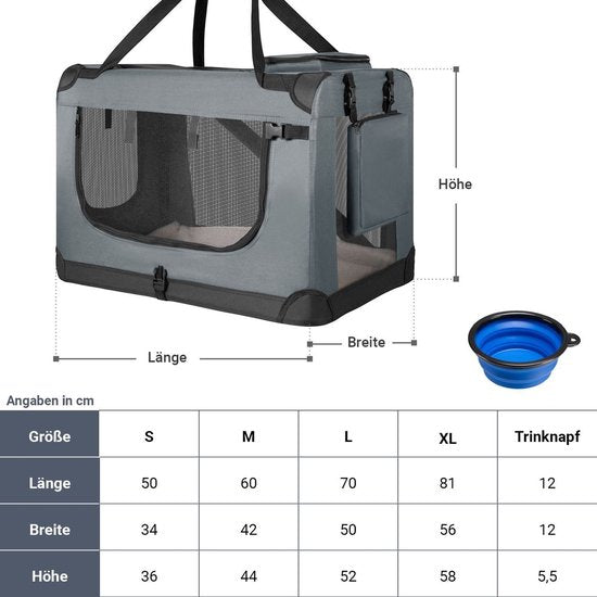 Juskys Hondentransportbox - Vouwbaar - S - 34 x 50 x 36 cm - Grijs