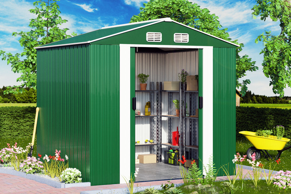 Metalen Tuinhuis - 5m² Fundering Schuifdeuren - 257 x 205 x 177,5 cm