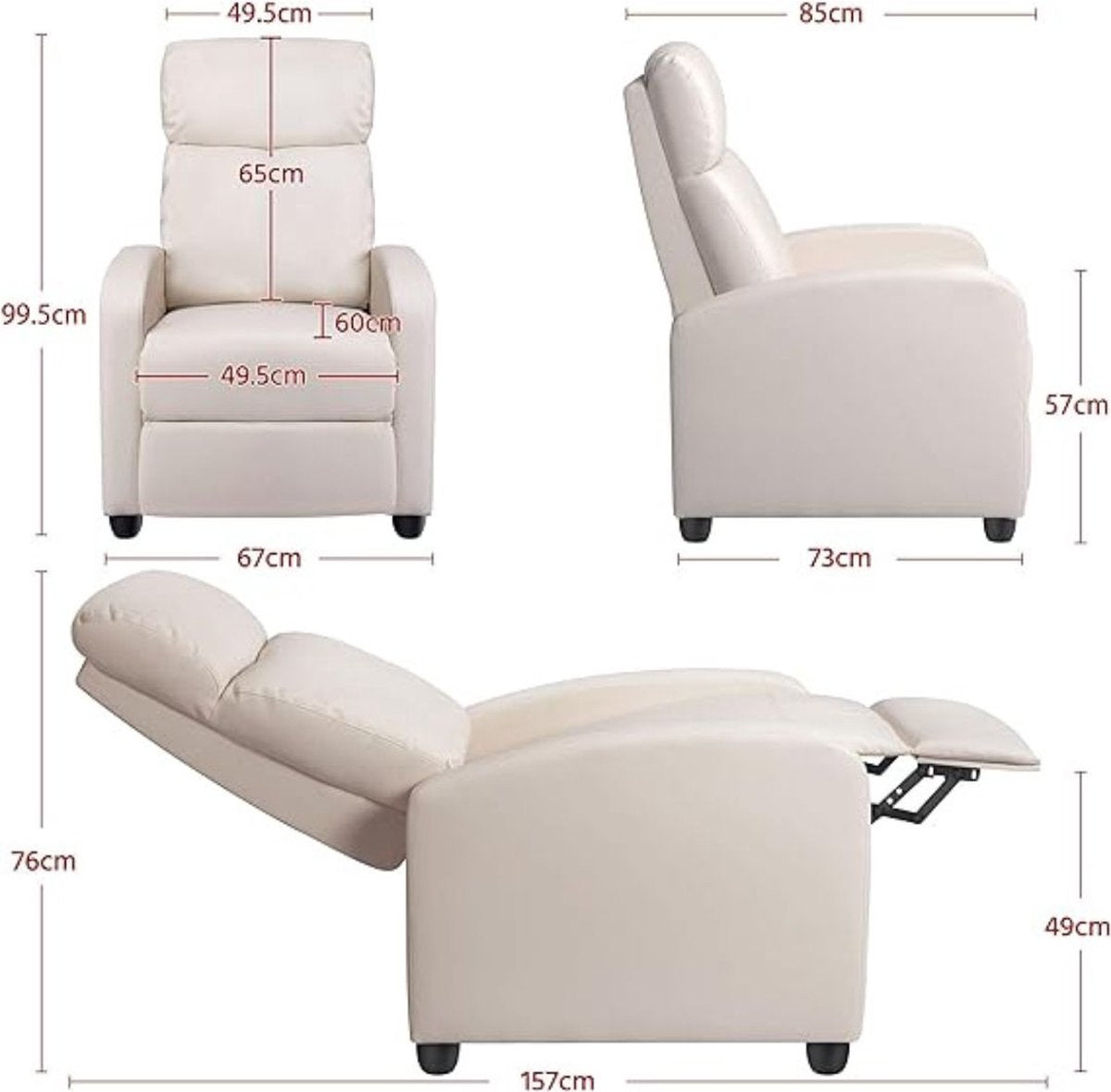 Yaheetech Relaxfauteuil - Zwart - PU Leer - Verstelbaar - 120 kg - Met Voetsteun