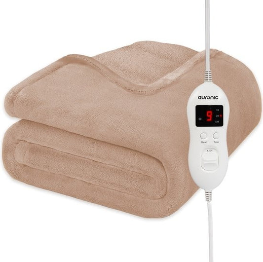 Auronic Elektrische Deken - Warmtedeken - 9 Warmtestanden - 1 Persoons - 160x120cm - Lichtbruin