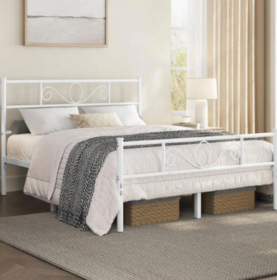 Yaheetech Metalen Bedframe - Wit - 206 x 142,5 x 88,5 cm - Matras 140 x 200 cm - Met Lattenbodem