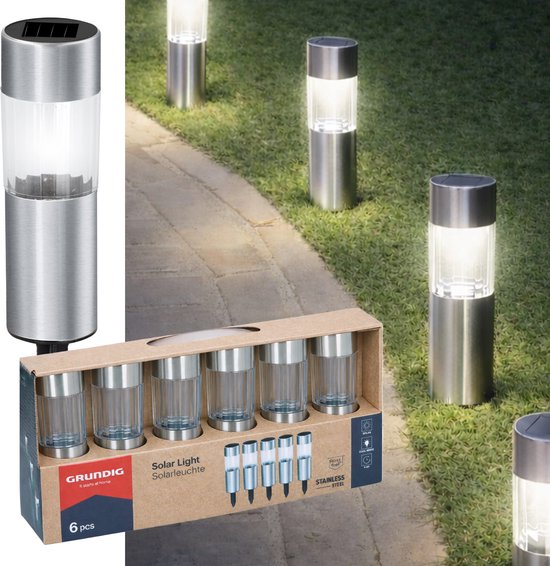 Grundig Tuinverlichting - Solar Lamp Set van 6 - Solar Lantaarn - Prikspot Tuinverlichting op Zonneenergie LED