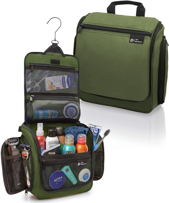 D&D Wanderlust Toilettas met Haak - Ophangbare Luxe Travel Organizer met 10 vakken - Groen - Unisex Dames & Heren - 6 liter inhoud - Reis Toilettas Hangend Groot - Make up Tasje