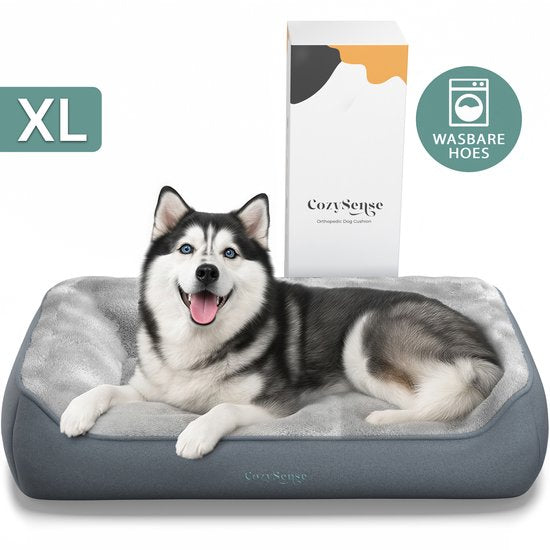 CozySense® Orthopedisch Hondenkussen 105x68 cm Maat XL - Waterdicht & Wasbaar - Benchkussen en Hondenbed - Ultra Zachte Sherpa Stof - Grijs & Antraciet