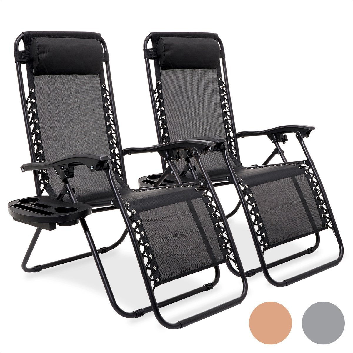 LifeGoods Set van 2 Ligstoelen – Verstelbaar  – max. 150 kg – 162 x 64 x 110 cm – Zwart