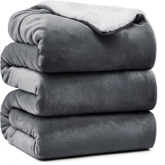 VAIVE Luxe Sherpa Fleece Deken 220x240 cm - Superzacht - Plaid voor Bank, Bed of Woonkamer Decoratie - Dekens - Plaids - Dekentje – Grijs
