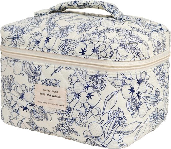 SC Travel Essentials - 3-delige Make-up Tas Set - Eco-vriendelijk Katoen - Gewatteerde Gebloemde Organizers - Ruim, Duurzaam en Ideaal voor Reizen