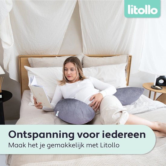 Litollo® Zwangerschapskussen XL - Voedingskussen - Lichaamskussen - Body pillow - 140cm - Afneembare hoes - Grijs - Fleece