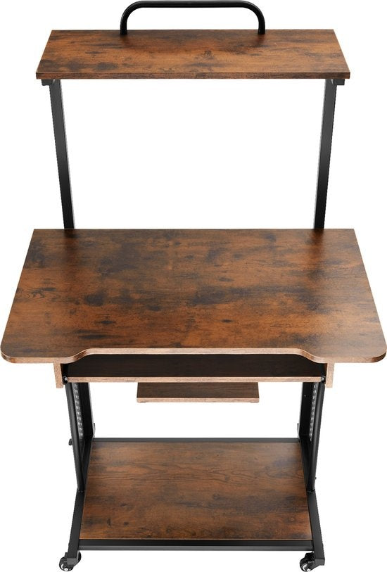 tectake - verrijdbaar Bureau Fife 80 x 65,5 x 130,5cm - industrieel donkerbruin - 404726