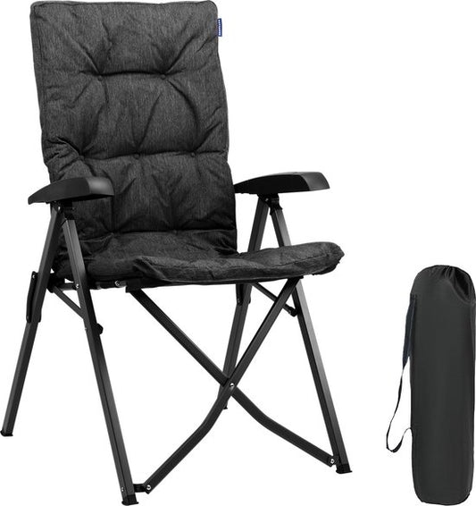TRVLMORE Campingstoel - Inclusief Draagtas - Comfortabele Vouwstoel - 150 kg draagvermogen - Kampeerstoel - Opbergvak - Klapstoel - Zwart