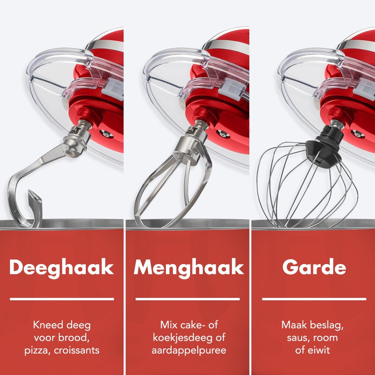 KitchenBrothers Keukenmachine - Keukenmixer - 6L Mengkom - 1400W - Rood