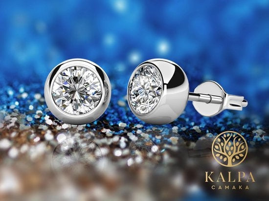 Yolora Dames Oorbellen met Ronde Kalpa Camaka Kristallen - Zilver kleurig - 18K Witgoud Verguld