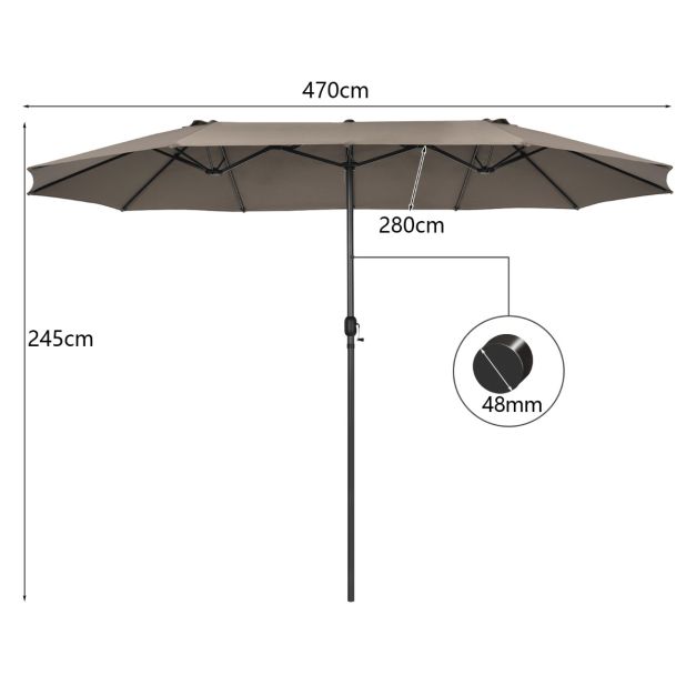 Coast Dubbele Parasol 470 x 280 cm - XXL - UV-Bescherming - Handslinger - 12 Ribben