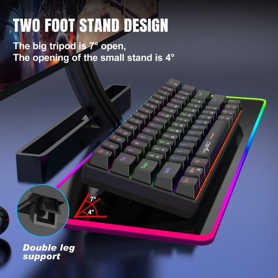 HXSJ V900 Bedrade Mechanisch Gaming Toetsenbord - RGB Verlichting - QWERTY - 61 Keys - Blue Switch - Zwart