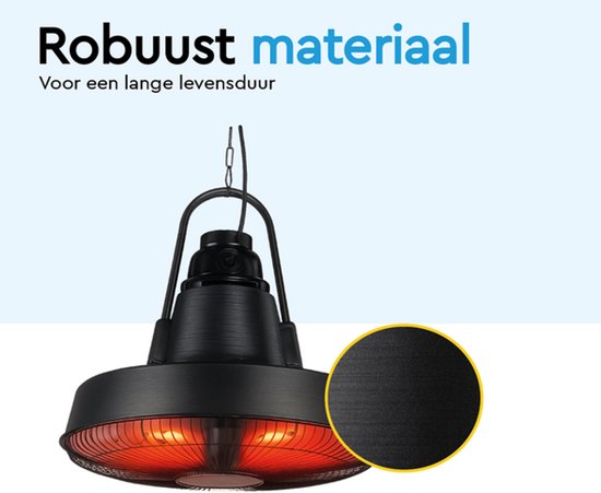 BRASQ Retro Elektrische Terrasverwarmer hangend – 3 warmtestanden – met afstandsbediening – IP24 -Spatwaterdicht - Voor binnen en buiten – 2000 W