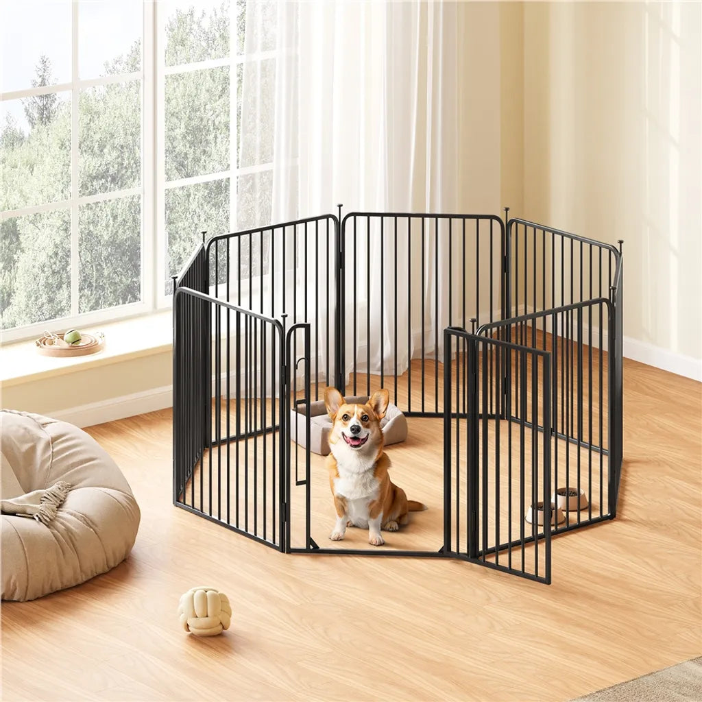 Yaheetech Puppyren & Hondenren 8 Panelen - Zwart - 80 cm Hoog - Opvouwbaar met Deur en Veiligheidsslot