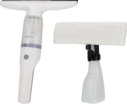 BREND BR-2218 Elektrische Raamwisser en Sprayfles – Ramenwasser met Zuigsysteem voorkomt Lekken - Met Extra Schoonmaakdoek - USB-C-oplaadkabel - Wit