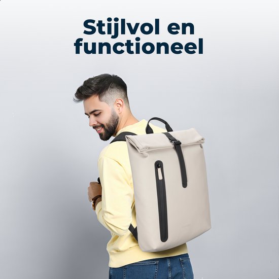 Pathsail Rolltop Rugzak - 13.5L - 15.6 inches - Beige - Waterafstotend - Metalen Gesp - Laptop Compartiment