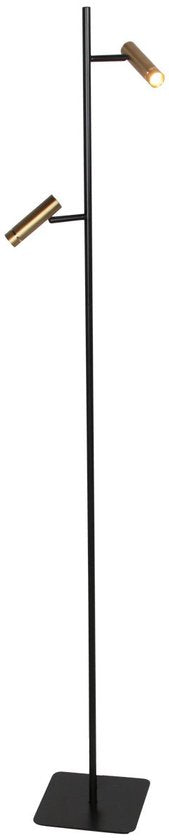 Vloerlamp Lumo 4608BR - Moderne tweelichts leeslamp van metaal met bronzen accenten, 125 cm hoog, draaibaar en kantelbaar, merk Mexlite