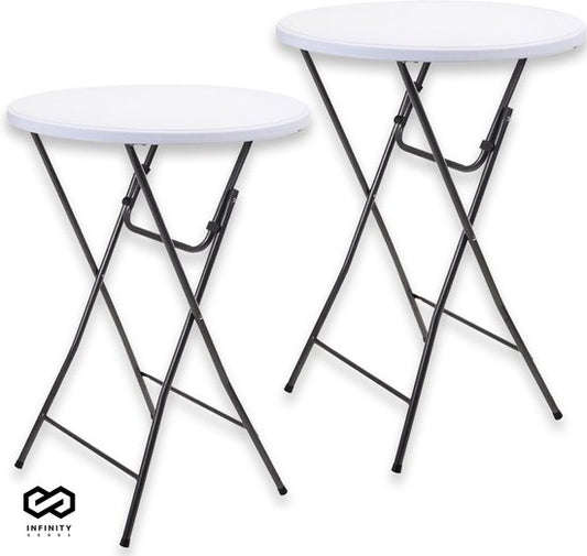 Infinity Goods 2 Stevige Statafels - Partytafel - Robuust en Weersbestendig - Inklapbaar - 80cm x 110cm - Feest - Wit/Grijs