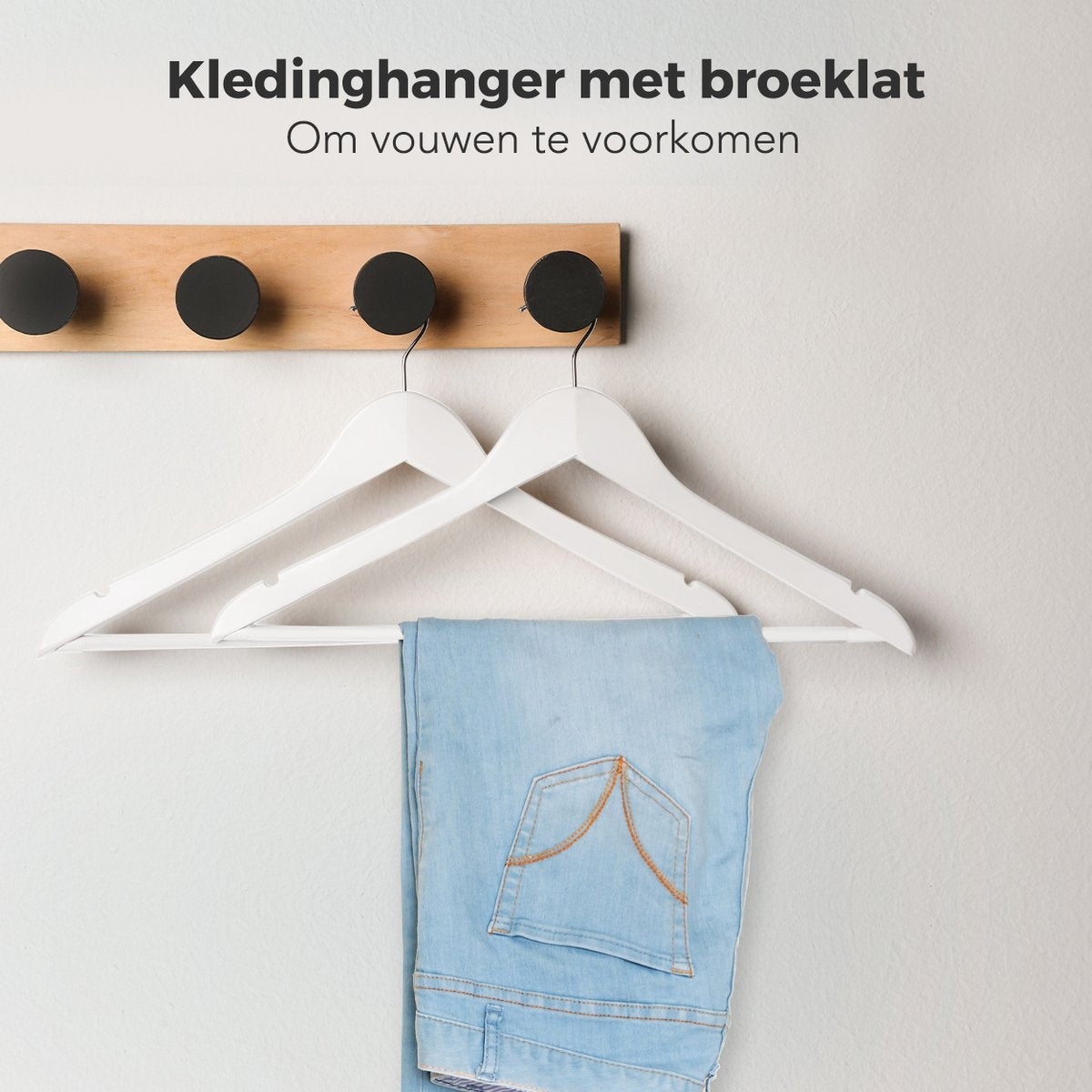 LifeGoods Kledinghangers - Met Broeklat - Hardhout - Wit - 50 Stuks