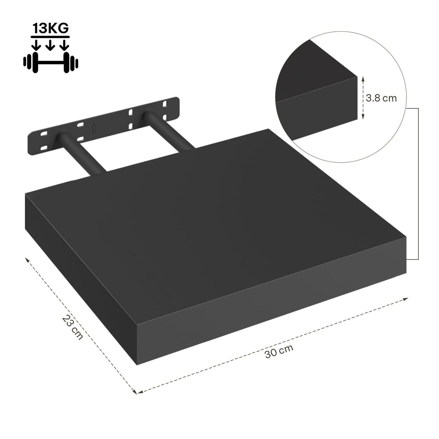 eSituro zwevende wandplank - zwart MDF muur plank - 30 x 3,8 x 22,9 cm