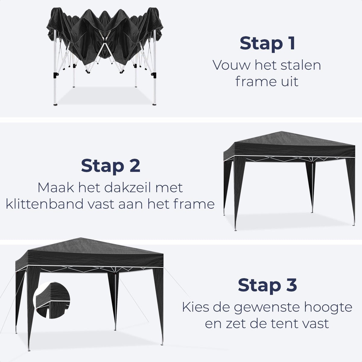 LifeGoods Partytent - Paviljoen - EasyUp - Opvouwbaar - Waterdicht - Met Draagtas - 300 x 300 cm - Zwart