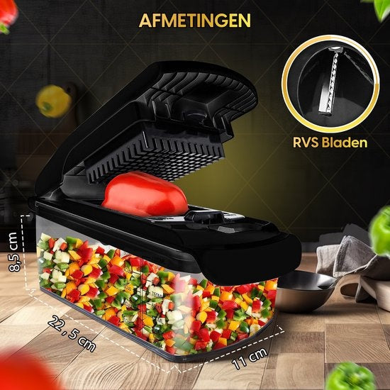 Toivo Kitchen Groentesnijder - Multifunctioneel - Zwart - 11 in 1 Keuken mandoline - Handmatig - Keukensnijder - Uiensnijder - Spiraalsnijder - Frietsnijder - Rasp