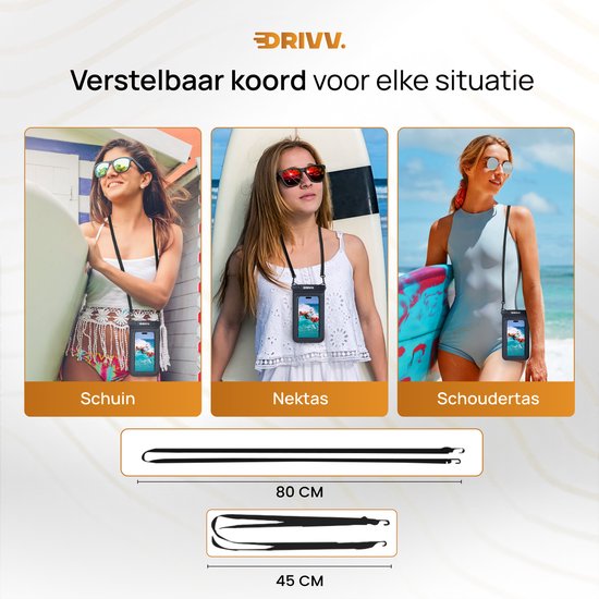 Drivv. Luxe Waterdicht Telefoonhoesje – Drijvend - Dubbele Klipsluiting - Extra Sponge - Telefoons tot 6.8 inch – Onderwater Hoesje Telefoon - Zwart