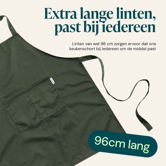 Castagnola keukenschort - Water- en vuilafstotend - Professioneel Kookschort - Schort voor Dames en Heren - Horeca Sloof - Unisex - Verstelbare Gesp - Extra Grote Vakken - Groen