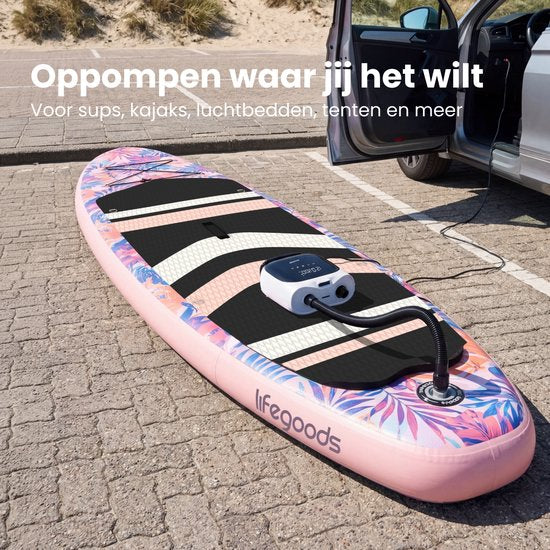 Auronic Elektrische SUP Pomp 12V - 20 PSI - Luchtpomp voor SUP Board, Kajak, Luchtbed en Tent - Automatische Drukregeling - Opblazen & Leegzuigen - Wit